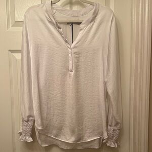 Elegant White Blouse with Smocked Cuffs Size M/L